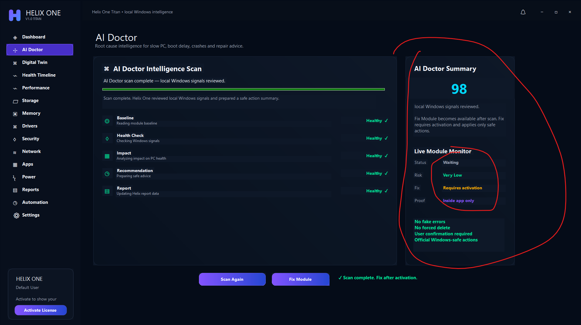 Helix One PC AI Doctor module